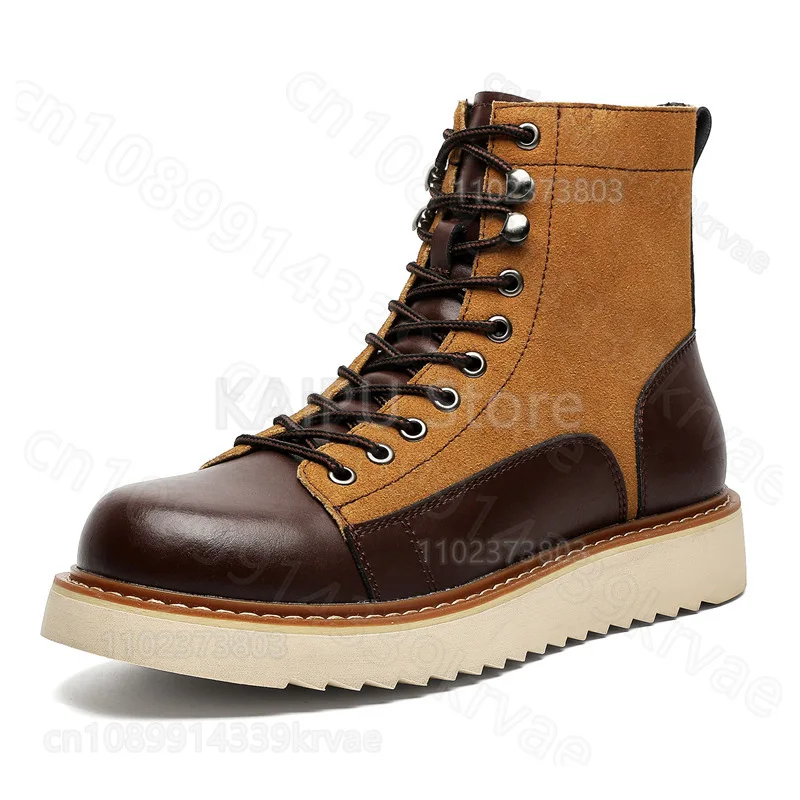 

Men's shoes autumn high-end mid-top boots trendy retro casual British tooling boots motorcycle boots botas moto