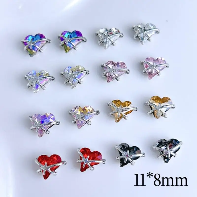 

10Pcs 3D Colorful Irregular Heart Rhinestone Nail Art Decorations Silver Alloy Nail Charms Manicure DIY Phone Case Accessories