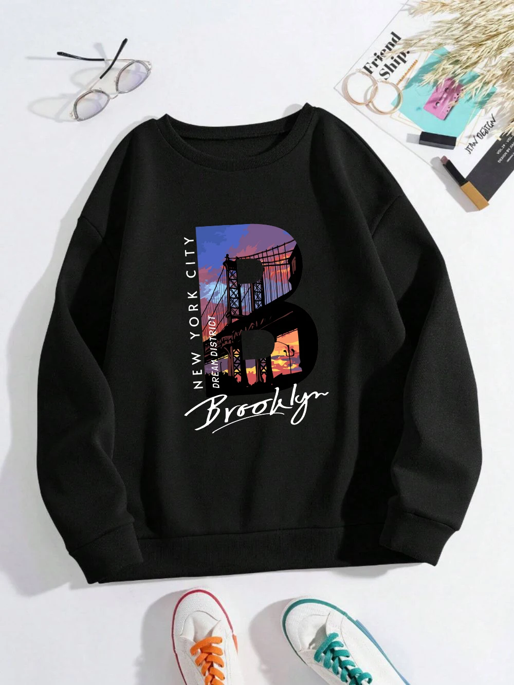 Street Womans Pullovers Brooklyn New York City Printing Sweatshirt Comfortable Crewneck Fleece Hoodies Autumn Female Clothes