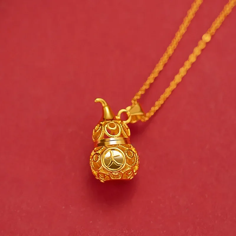 

9999 Real Gold 24K Gourd Necklace Clavicle Chain Women's Gold Hollow Daji Gourd Pendant