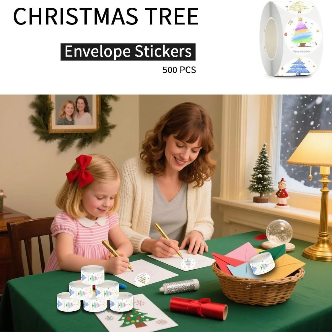 500PCS/Roll Colorful Christmas Tree Stickers DIY Scrapbook Envelope Computer Phone Sticker Reward Children Gift
