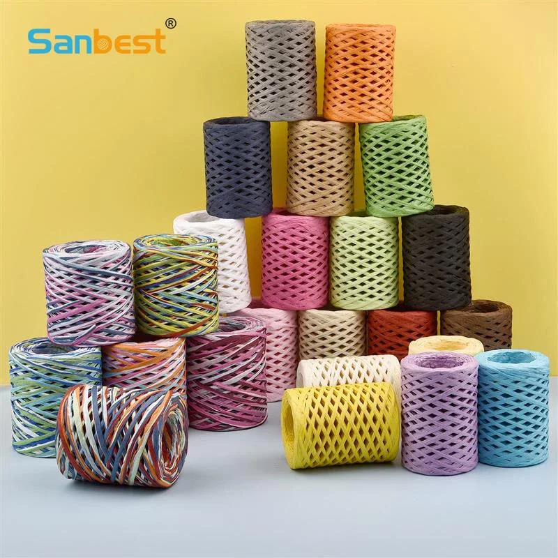 

Sanbest 200m Hand-Knitted Lafite Yarn Raffia Straw Environmentally Paper Baking Packaging Belt Rope Crocheting Summer Hat Bags