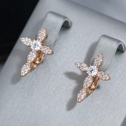 Wbmqda Personalized Cross Dangle Earrings for Women 585 Rose Gold Color Full Zircon Setting Daily Party Trendy Jewelry Gifts