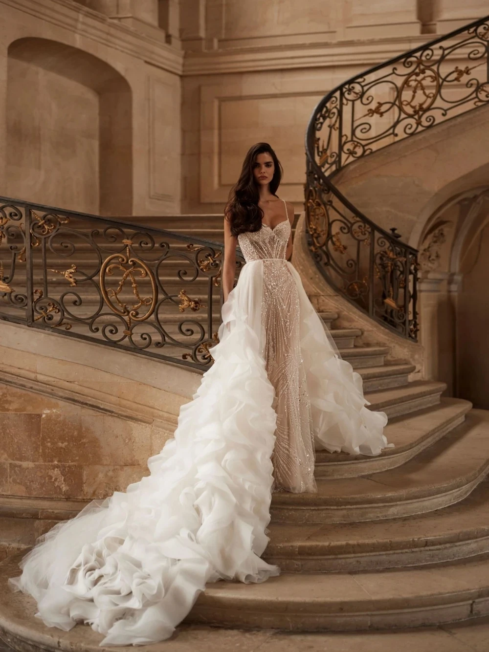 Ivory Illusion Wedding Dresses With Detachable Tail Romantic Sweetheart Dress For Bride Shiny Bridal Gown Vestido De Novia