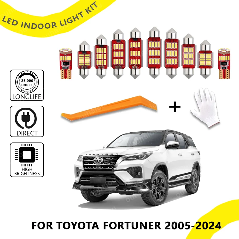 

For Toyota Fortuner 2005-2024 Car Accessories LED Interior Light Dome Map Reading Trunk License Plate Bulb Canbus Kit