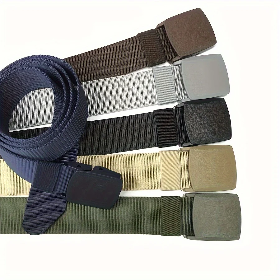 Men Nylon Tactical Belt, Metal-Free Plastic Buckle Canvas Waist Belt, Adjustable Outdoor Travel Security Friendly Belt