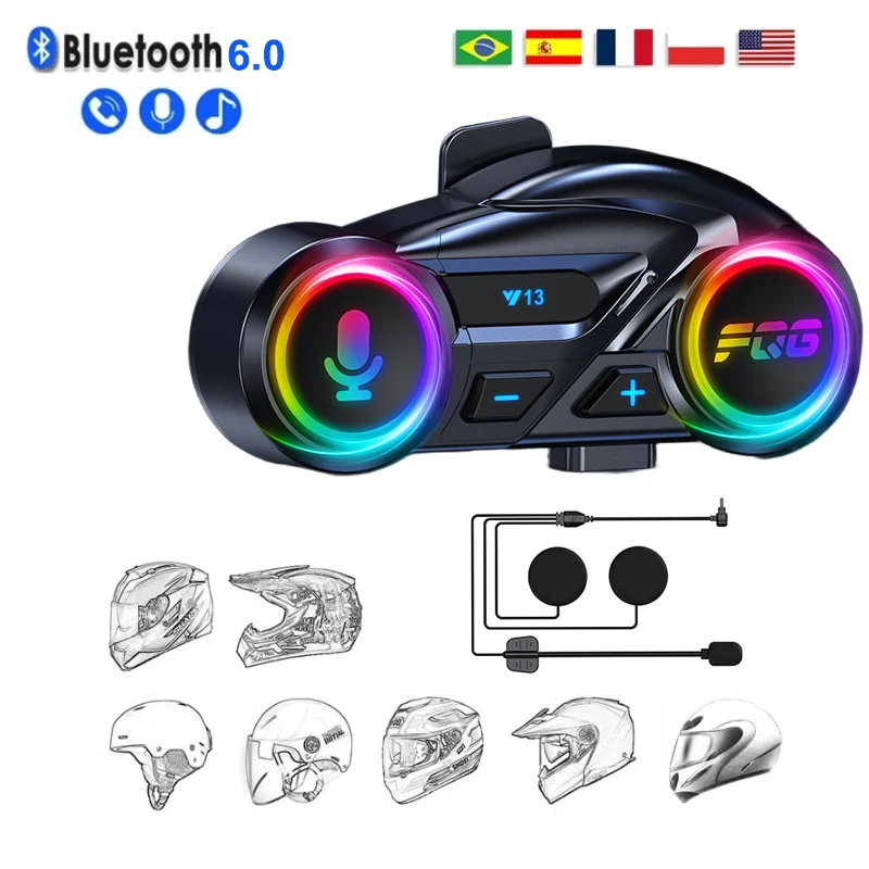 

Motorcycle Helmet Headset BT6.0 Support FM Radio 1000mAh Waterproof Earphone with Ambient Light Music Player Speaker for Moto