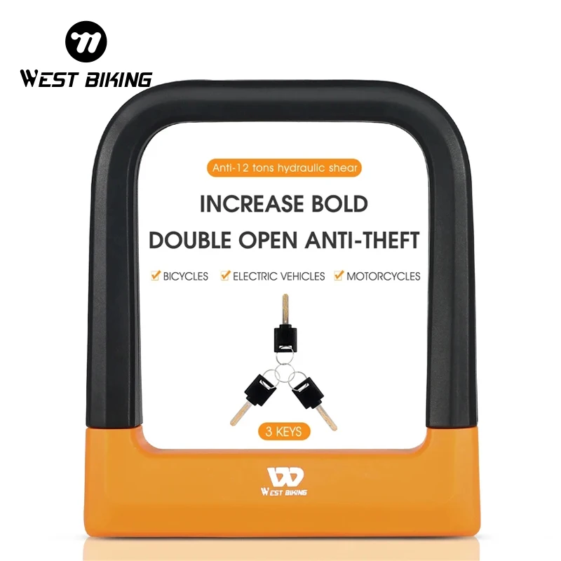 

WEST BIKING Bike Wheel Lock Safety Anti-theft Cycling Accessories 3 Keys Motorcycle Scooter Door Lock MTB Road Bicycle U Lock