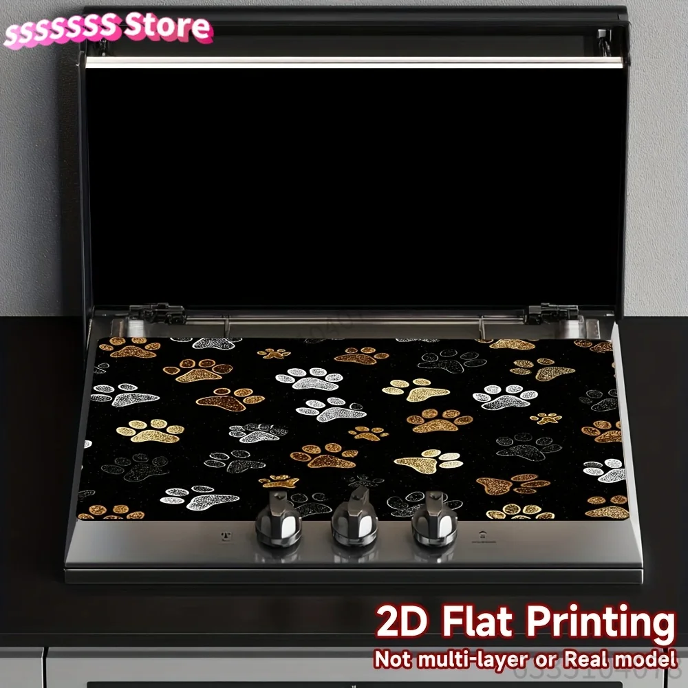 2D Flat Printed Stove Protector Cover Featuring a Popular Dog Paw Print Design. Ideal for Electric And Induction Cooktops, This