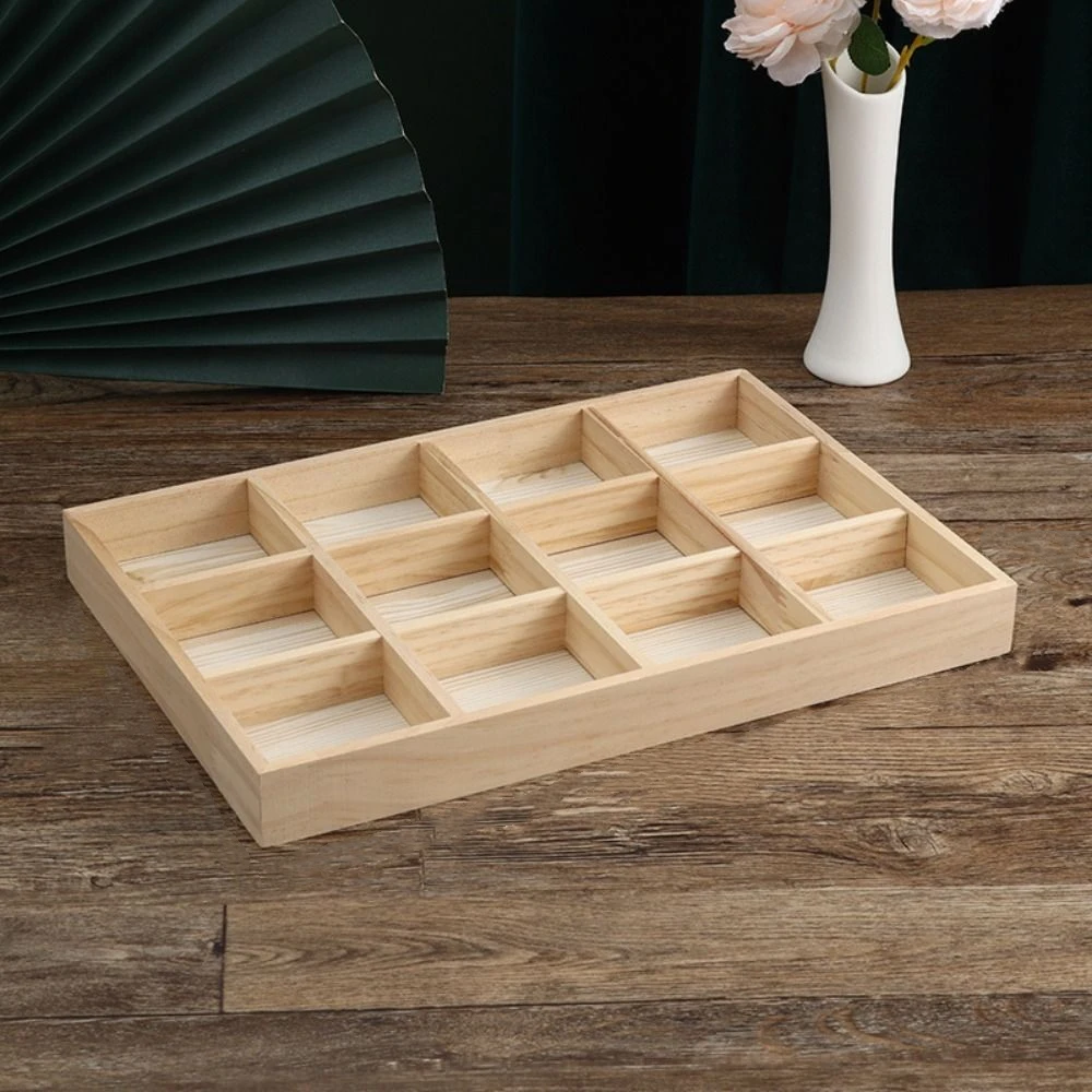 Solid Wood Jewelry Display Tray Divider 6/12/24/36 Grids Necklace Storage Box High Quality Vintage Ring Earring Holder Pendants