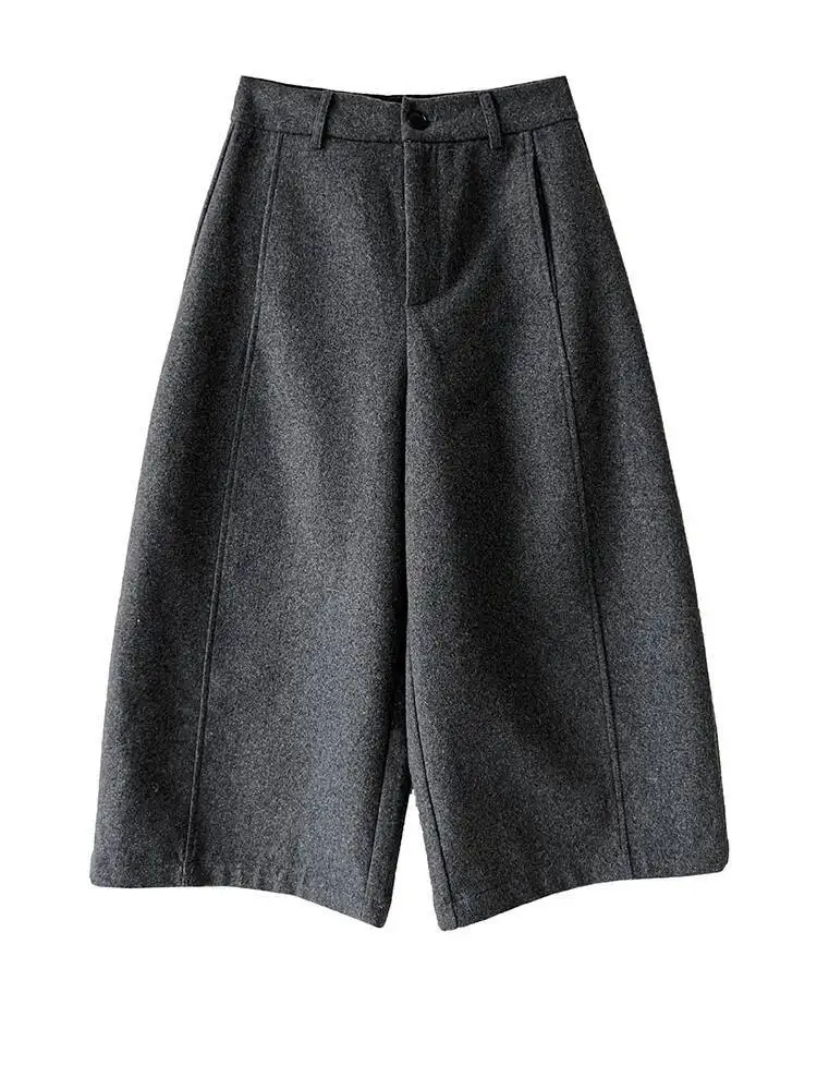 ハイウエストライトグレー厚いエレガントなロングワイドレッグウールパンツ新しいズボン女性ファッション潮春秋