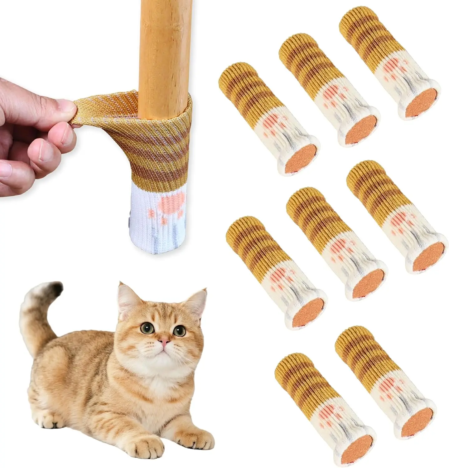 Noise Reducing Chair Leg Socks with Cat Paw - Knitted Anti-Slip Floor Protectors for Wooden Furniture Legs