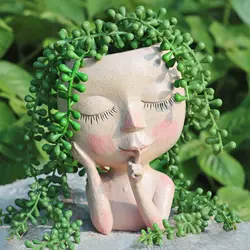 Unique Face Planter Succulent Flower Pot Resin Flowerpot Flower Container Pot With Drain Holes Garden Decor Tabletop Ornament