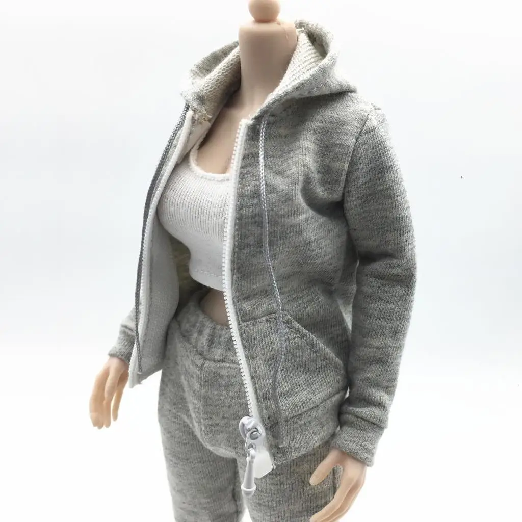 1/6 スケール 女性用 ジップアップ パーカー スウェットシャツ 12インチ アクションフィギュア用 グレー