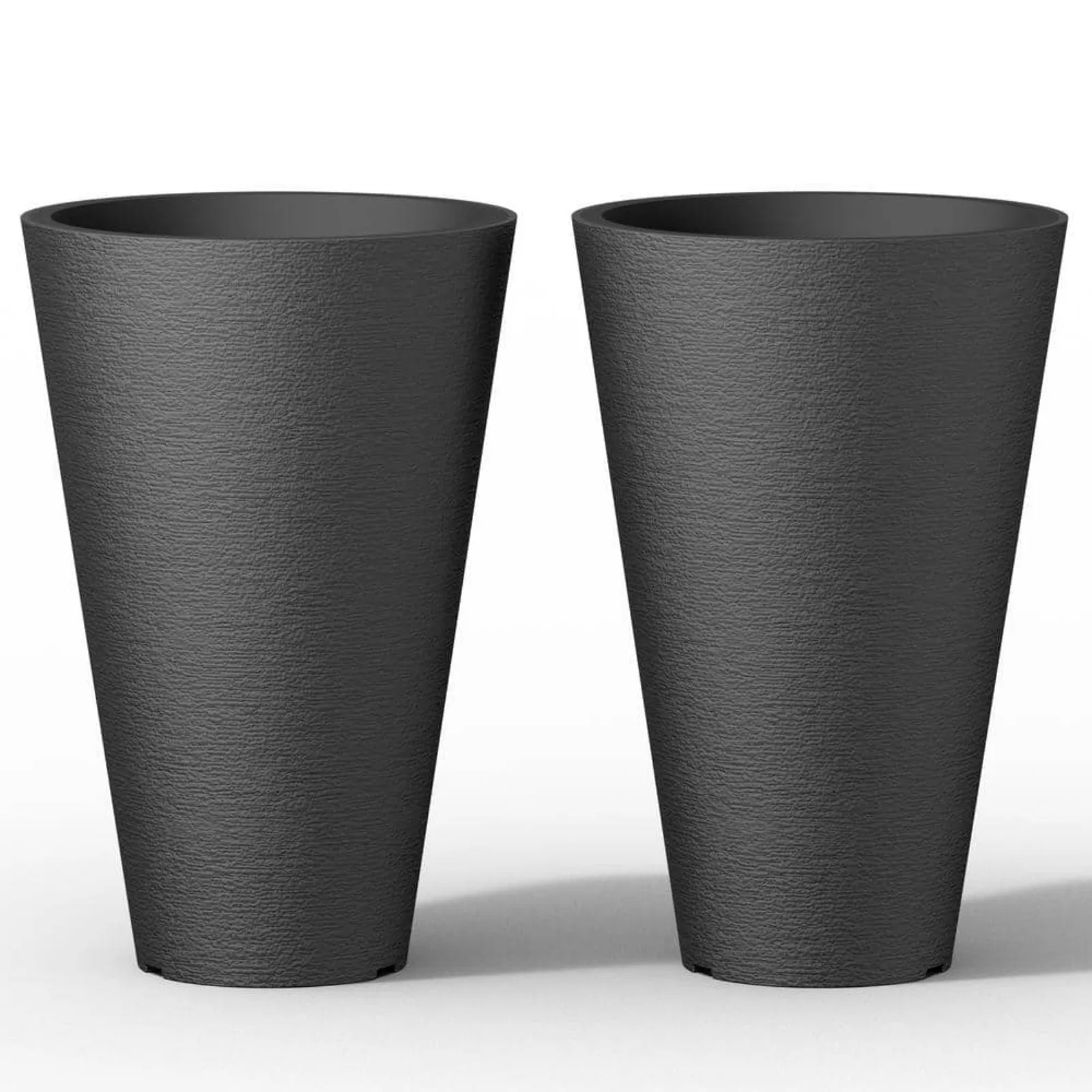 US Large and Tall 29 in. H Round Charcoal Black Plastic Planter Pots for Indoor/Outdoor Plants Set of 2