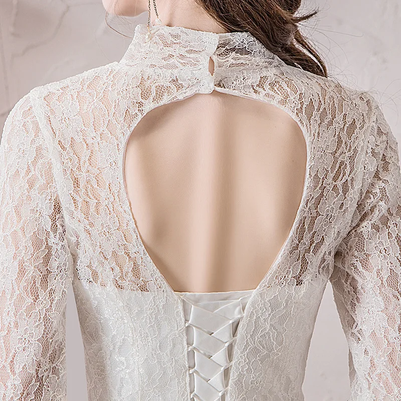 Elegant Princess Floor-length Plus Size Women Bride Ball Gowns Stand-up Collar Wedding Party Dress Evening Dresses for Women