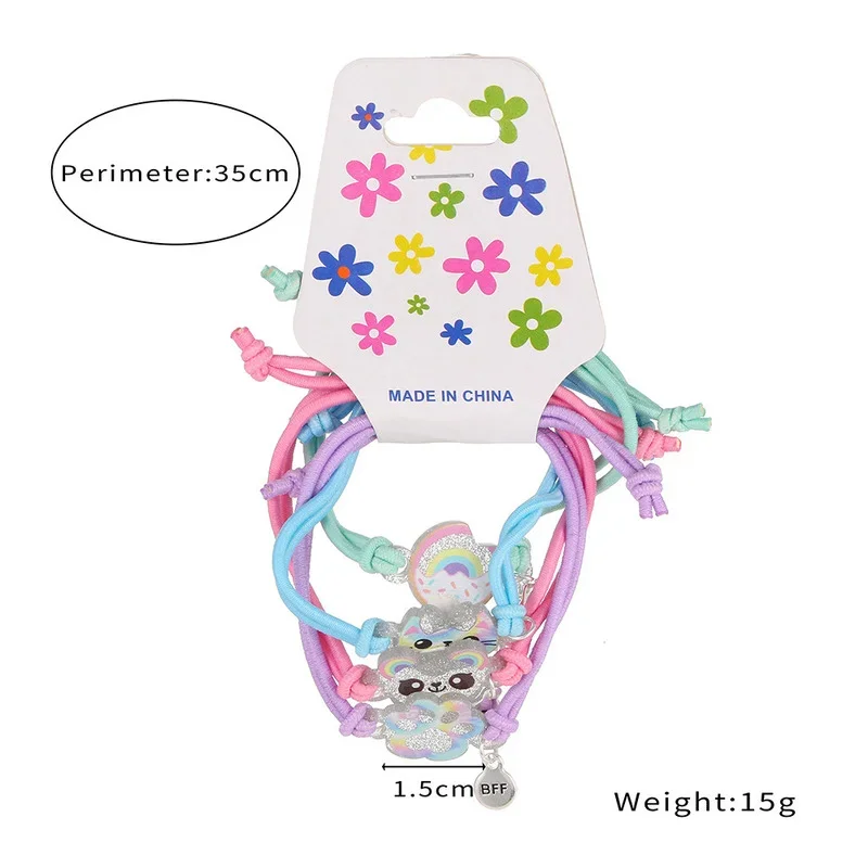 4Pcs/Set Cartoon Cat Bear Shape Best Friends Charms Bracelet Adjustable Elastic Rope Chain Bracelets for Kids Jewelry