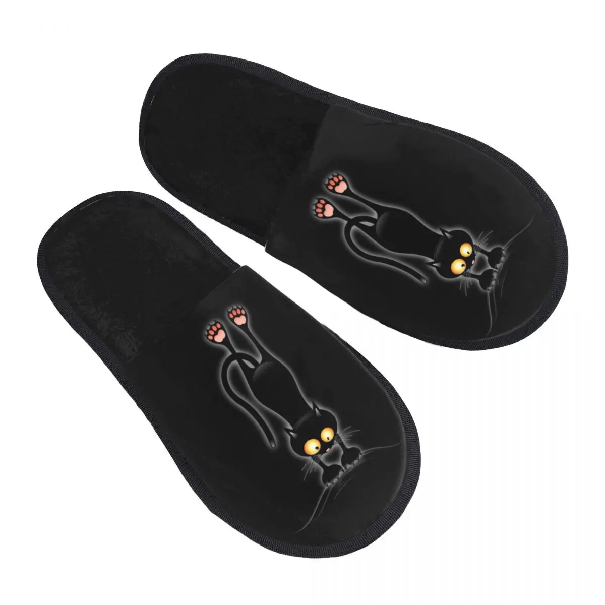

Custom Fun Black Cat Falling Down Soft Memory Foam House Slippers Women Cozy Warm Anti-Skid Slipper