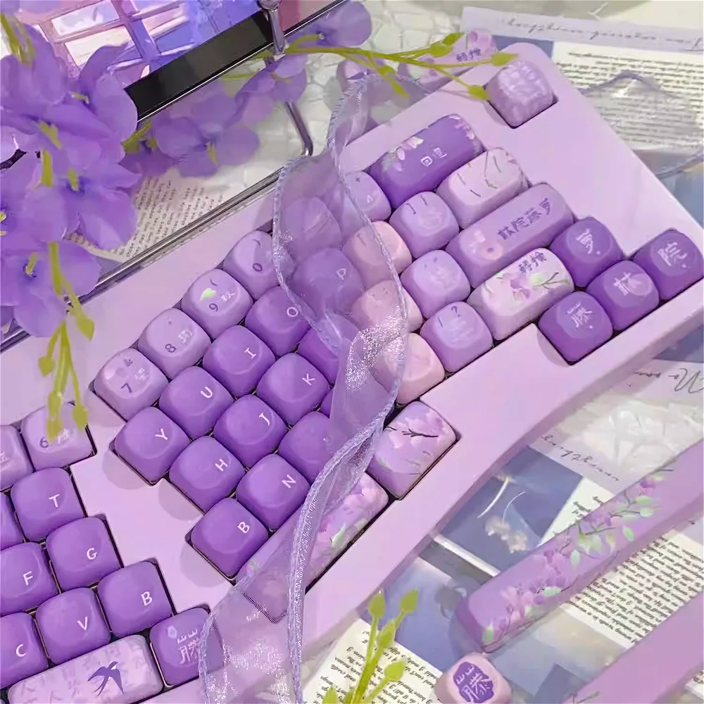 

MOA Wisteria Keycap Set PBT Small Complete Set Personalized Retro for 60/64/84/98/108 Gaming Mechanical Keyboard MX Switch