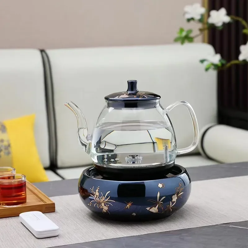 Electric Glass Tea Kettle with Automatic Water Supply System Modern Black Tea Boiler Stove Set for Home Office Brewing