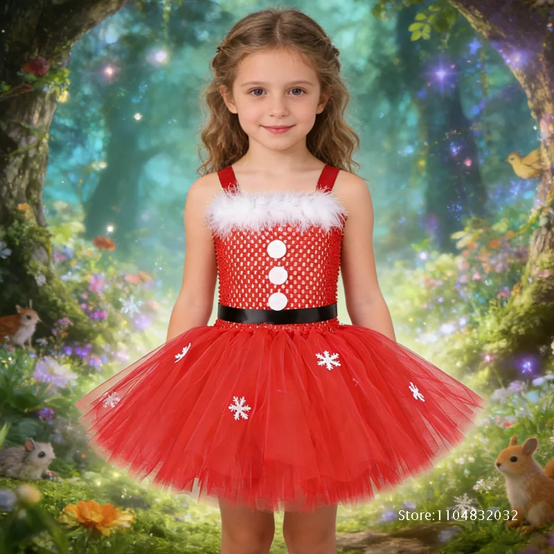 

Красное платье-пачка Санта-Клауса для девочек, костюмы Деда Мороза для детей, праздничный наряд на Рождество, новогодняя карнавальная одежда для детей