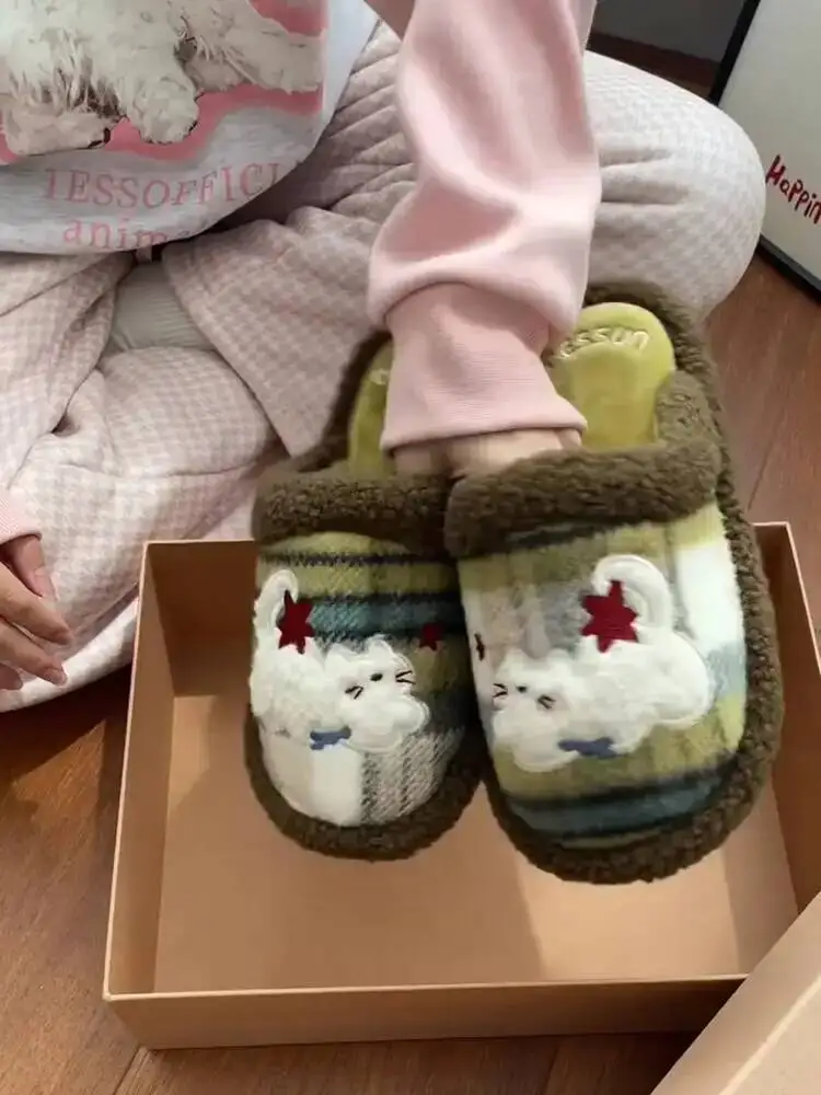 

Women Home Slippers 2025 Autumn Winter Cotton Slippers Cute Cat Design Indoor Household Outdoor Stylish Footwear Slippers