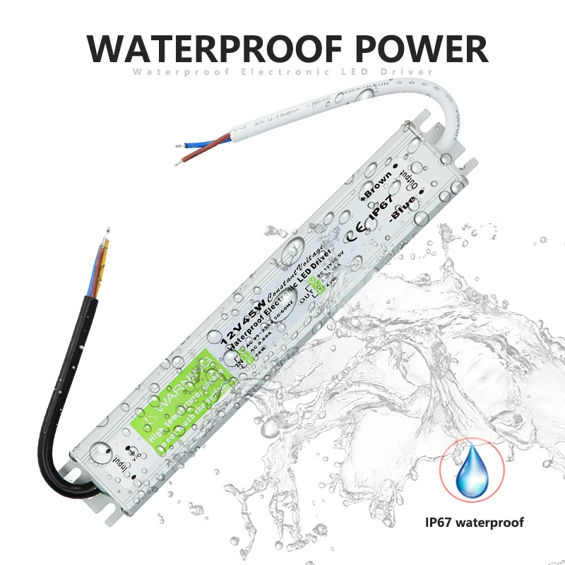 Trasformatore di illuminazione 90-250V AC a DC 12V 45W 3.75A LED Driver adattatore alluminio esterno IP67 impermeabile alimentazione elettrica di