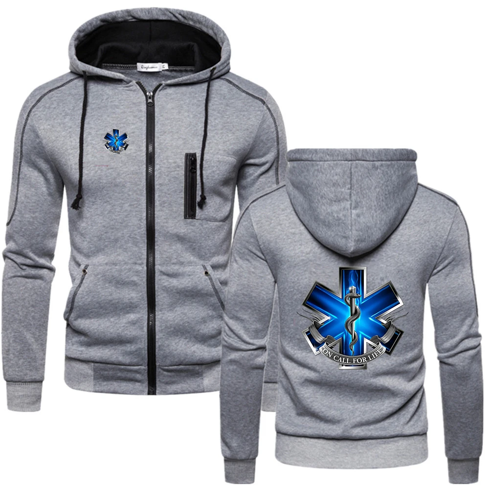 EMT Emergency Ambulance 2024 Men Spring and Autumn Classics Solid Color Hoodie Fashionable Simplicity  Zipper Coat Top