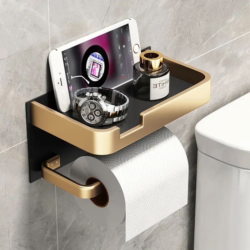 

Bathroom Paper Holder Space Aluminum Toilet Shelf Roll Holder Phone Black Gold Shelf Towel Rack Toilet Paper Holder Tissue Box