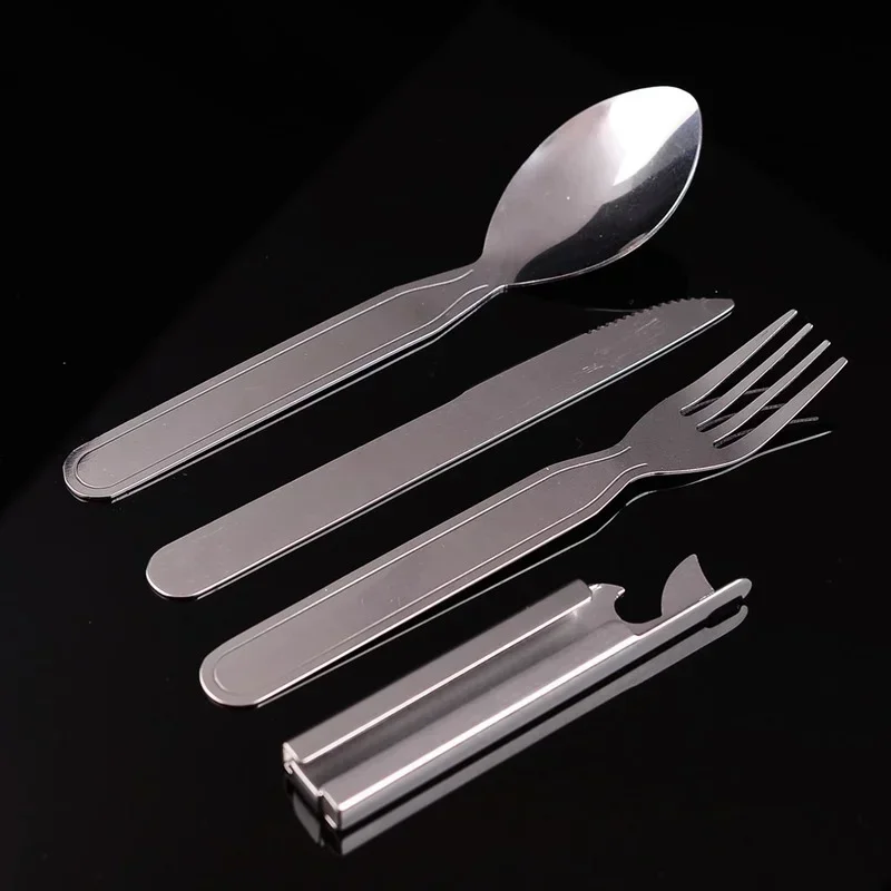 

4pcs/set Portable Stainless Steel Cutlery Folding Spoon Fork Knife Cutlery Camping Cooking Cutlery