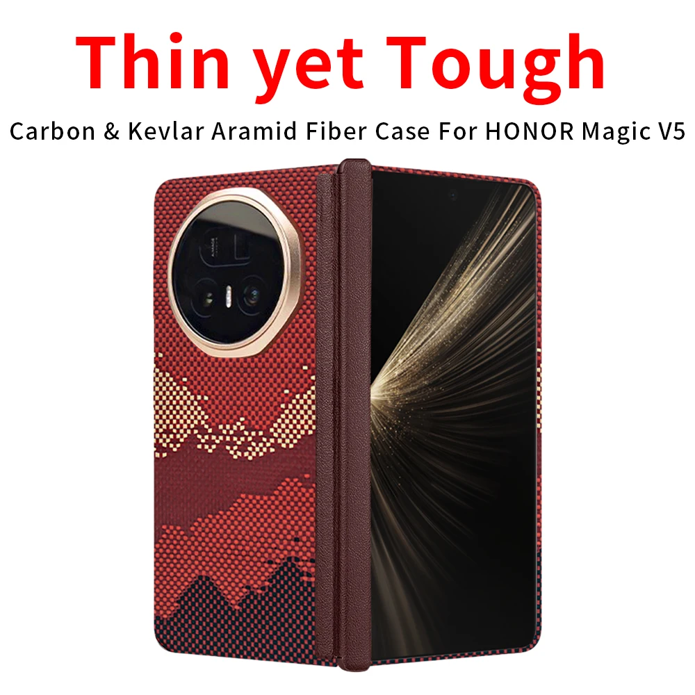 

Для Honor Magic v5 чехол 600d кевлар арамидное волокно карбоновая складная ткань Magsafe ультратонкий жесткий чехол магнитный черный тонкий светло-красный