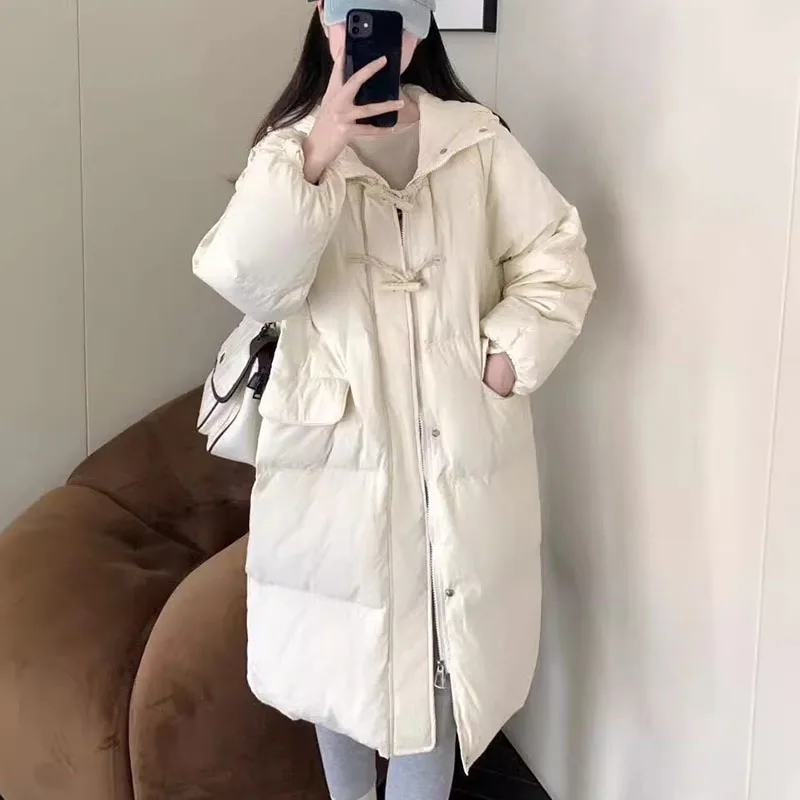 

Женский паркер для отдыха, женский пуховик, новинка 2025 года, зимняя теплая куртка с капюшоном на толстом белом утином пуху, модный женский пуховик H449