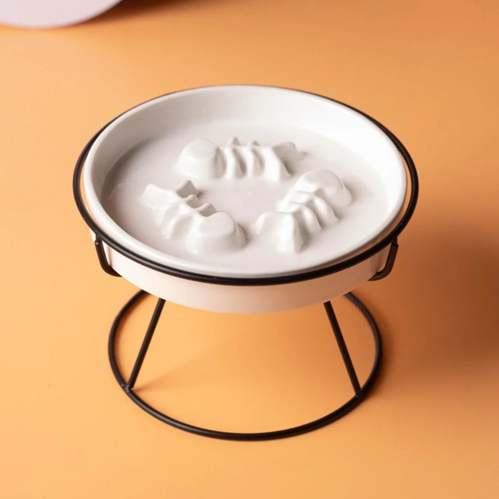 

High-Foot Ceramic Raised Pet Bowl Large Diameter Neck Guard Slow Feeder Bowl Flat Face Cat Stand Bowl Household Use