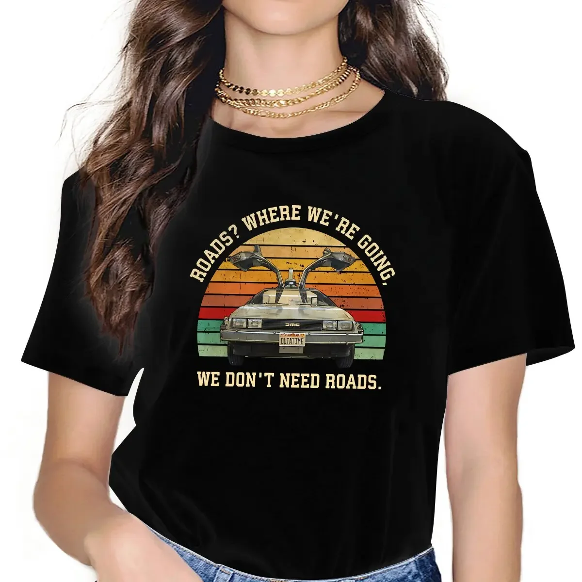 Movie Back To The Future Roads Where We're Going We Don't Need Road T Shirt Grunge Women's Tees Summer Harajuku O-Neck Polyester