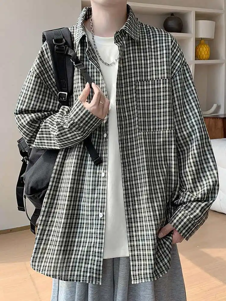 

Casual Loose Men's Plaid irt Jaet Long Sve Faionable Versatile Couple's Outerwear Comfortable Polyester Cotton Blend
