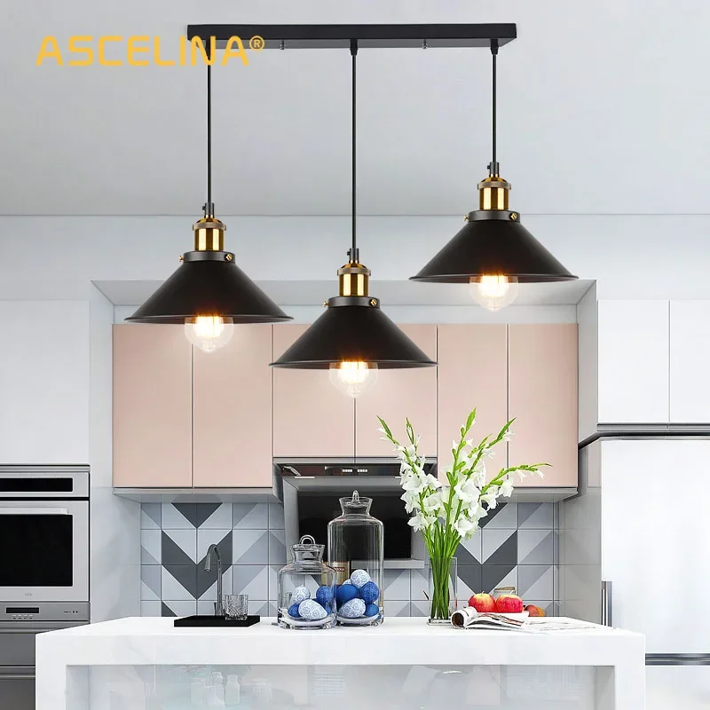 Retro LED Industrial Ceiling Chandeliers Iron Indoor Decor E27 Pendant Light Kitchen Bedroom Restaurant Black Hanging Light