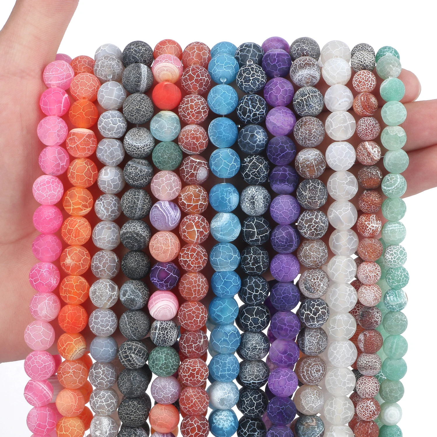 Natural Stone Beads Matte Frost Cracked Fire Dragon Veins Agates Loose Spacer Beads For Jewelry Making DIY Bracelet Earring 15''