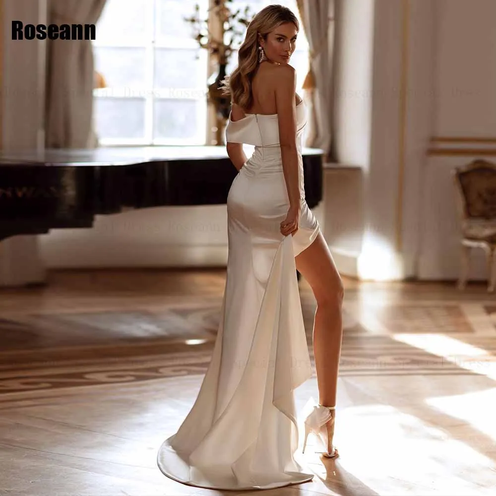 Customized High Quality Mermaid Wedding Dress Satin Off-Shoulder Front Split Open Back Bride Dresses Floor Length robe de mariée