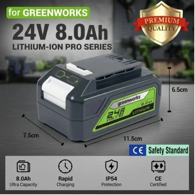 Neu für Greenworks Werkzeugakku 24V 8,0Ah Echte Kapazität Lithium-Ionen-Akku, geeignet für den Austausch von Akkus in Rasenmäher- und Poliermaschinen.