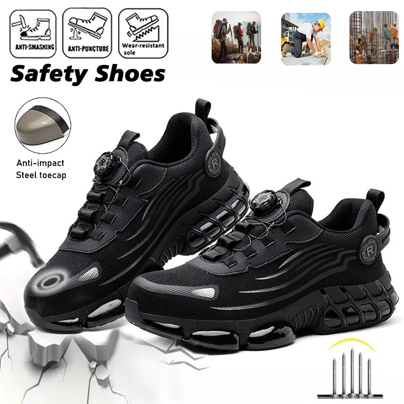 Rotating Button Safety Shoes Men Anti-smash Anti-Puncture Work Shoes Security Protective Boots Fashion Men Safety Sport Shoes