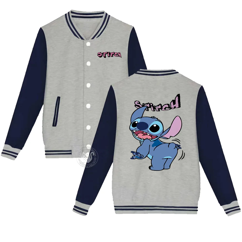 Kids Disney Cute Stitch Pattern printed Fall/Winter baseball uniforms for boys and girls 2-14 years old padded warm jacket jacke