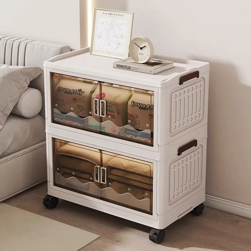 Large Capacity Folding Portable Storage Cabinet Bins Stackable Organizer Box With Wheel Collapsible Toy Storage With Double Door