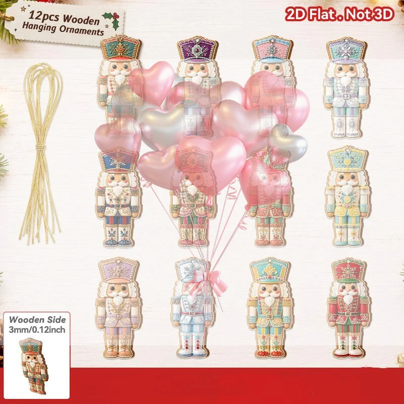 Christmas Nutcracker Vintage 2D Wooden Hanging Ornaments 12/24/36Pcs for Winter Holiday Xmas Party Home Decor Gifts
