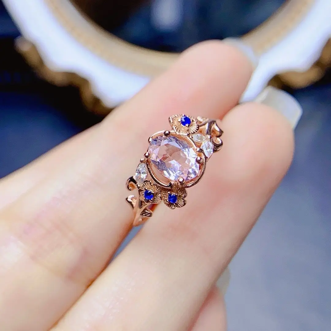 Best Seller ZECAA Morganite Fine Jewelry Woman Morganite Ring With Natural Morganite Gemstone 5*7mm Lady Morganite Jewelry Ring