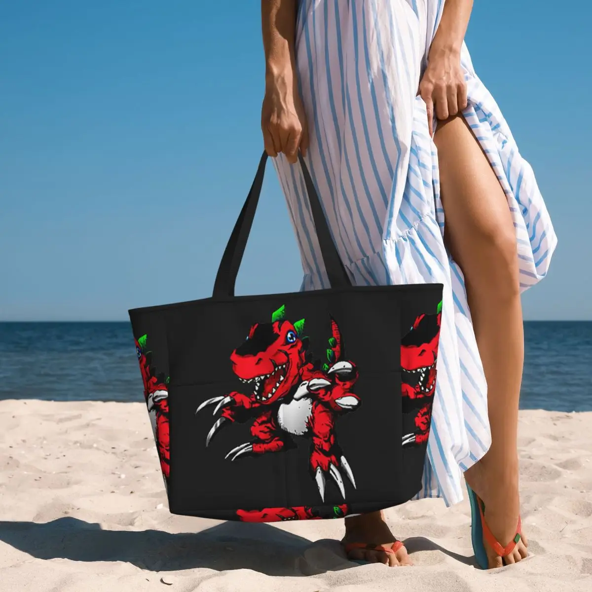 Digimon Tyrannomon Beach Tote Bag Sport Gym Yoga Duffle Large Tote Bag Women Travel Bag Fitness bag