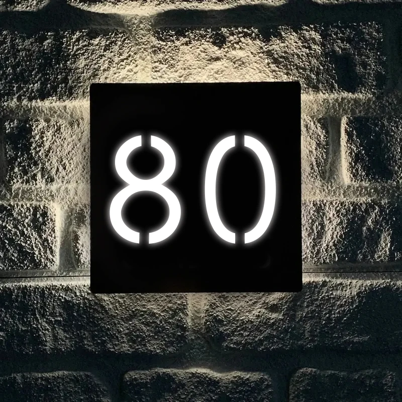 Luz Led Personalizado Número da Placa Casa Sinal Numérico 3d Iluminado Quadrado Acrílico Nome Endereço Placa Exterior da Porta