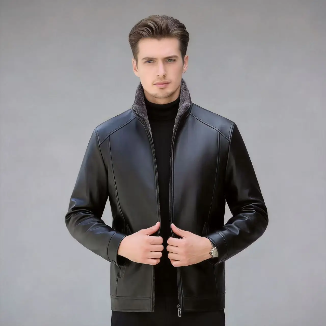 Men's Jacket PU Leather Jacket Coat Casual Business Wear Fleece Lined Thickened Warm Autumn Winter Style