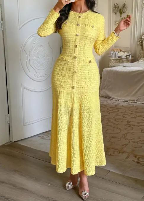 

Elegant Solid Color Short-Sleeved Long Skirt Dress for Women Fashion Autumn Winter Women's Clothing