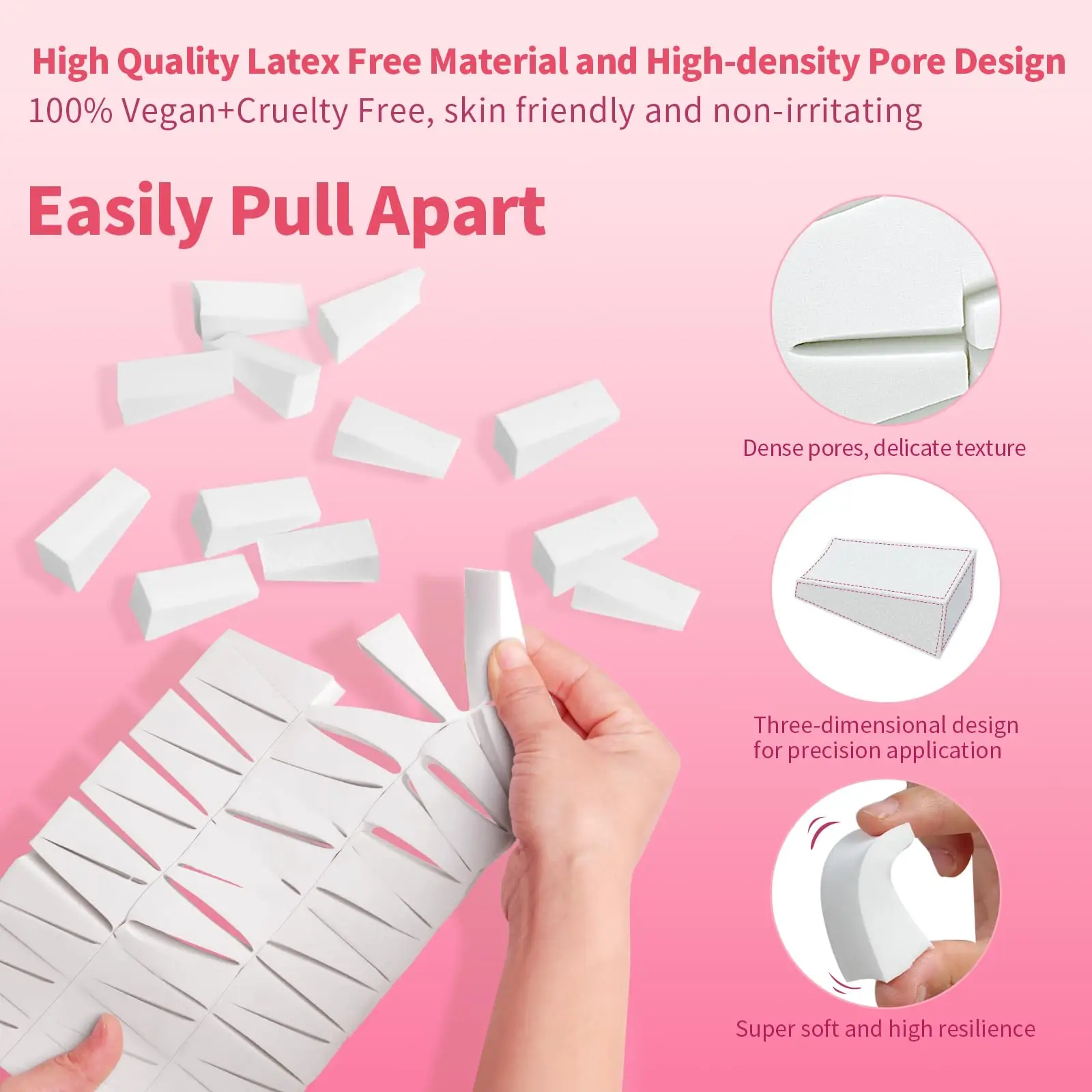 108개 재사용 가능한 비건 메이크업 스펀지 |   완벽한 블렌딩을 위한 트라이앵글 블렌더 및 여행용 파우치 2개