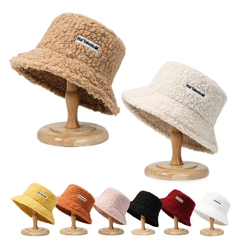 Faux Fur Winter Bucket Hat for Women Girl Fashion Solid Thickened Soft Warm Fishing Cap Outdoor Lady Plush Fluffy Panama 2020